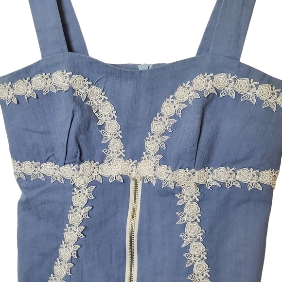 Silhouette Sphaget Strap Denim Dress  with Scalloped Lace Size S - Picture 2 of 13